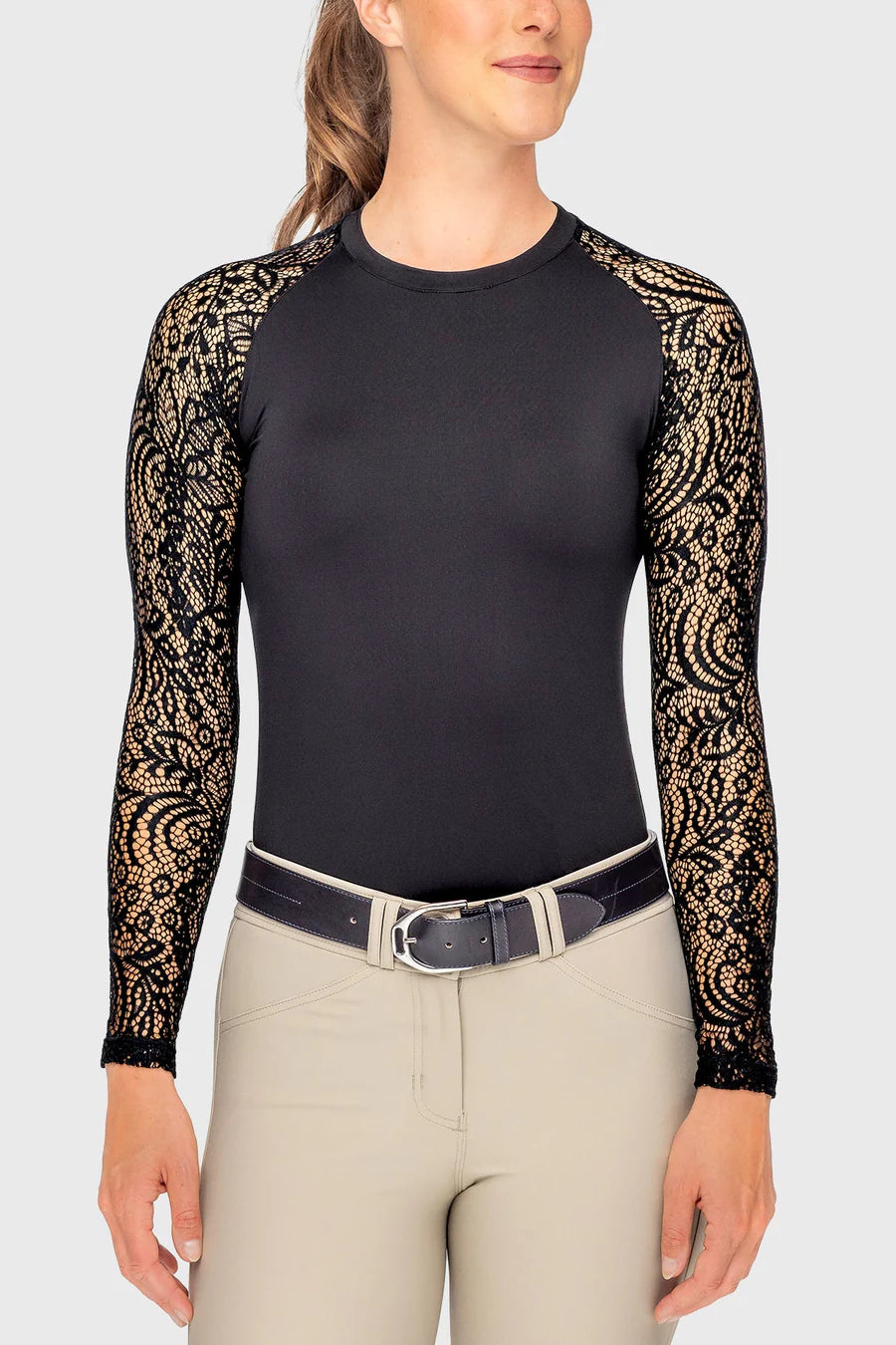 Kastel Denmark Lace Crewneck Long Sleeve Shirt -Black Floral