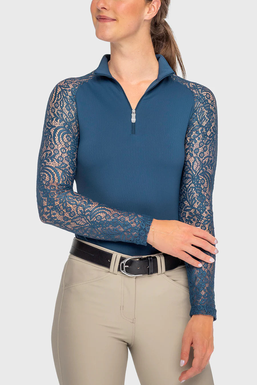 Kastel Denmark Long Sleeve Floral Lace Raglan 1/4 Zip Top