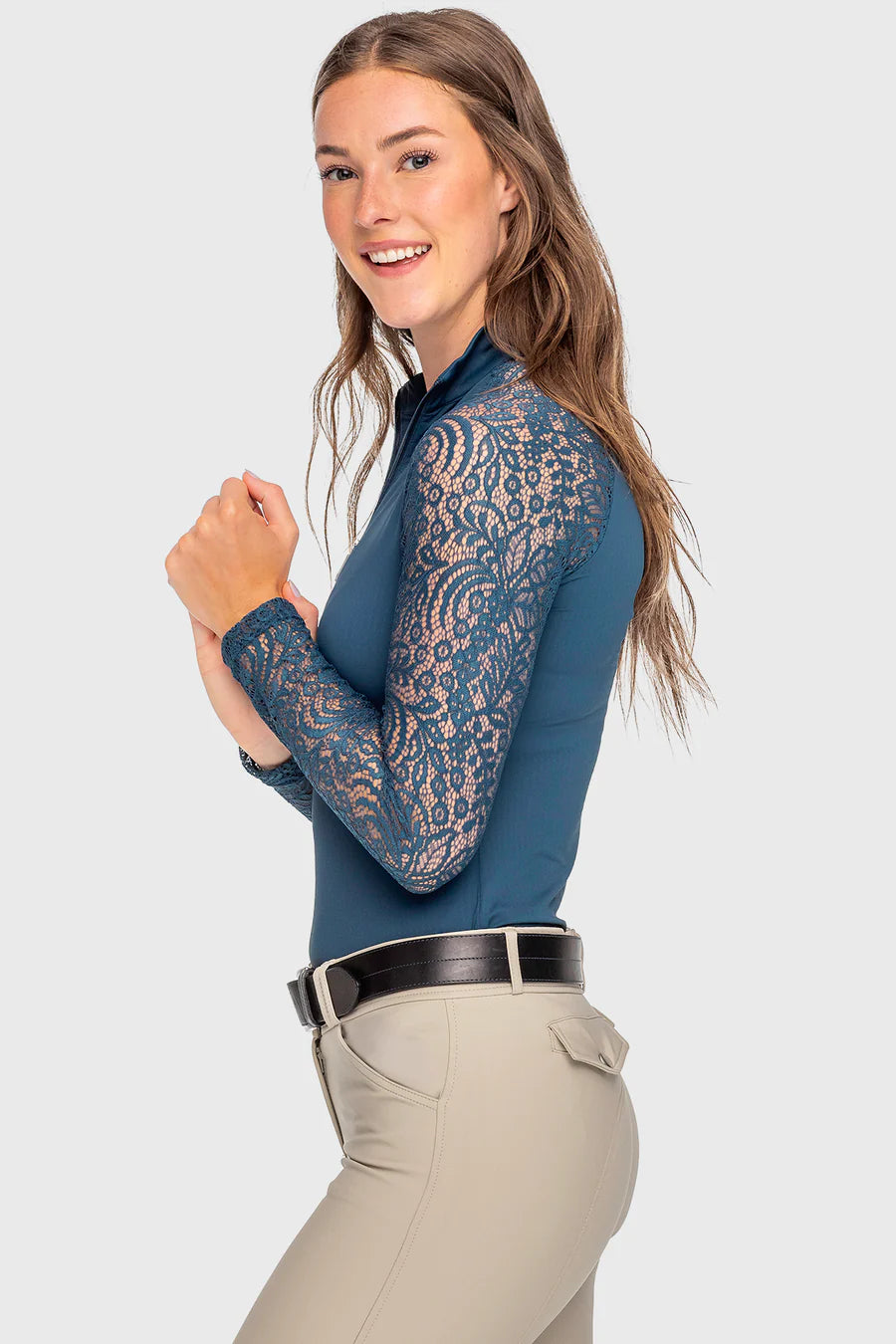 Kastel Denmark Long Sleeve Floral Lace Raglan 1/4 Zip Top