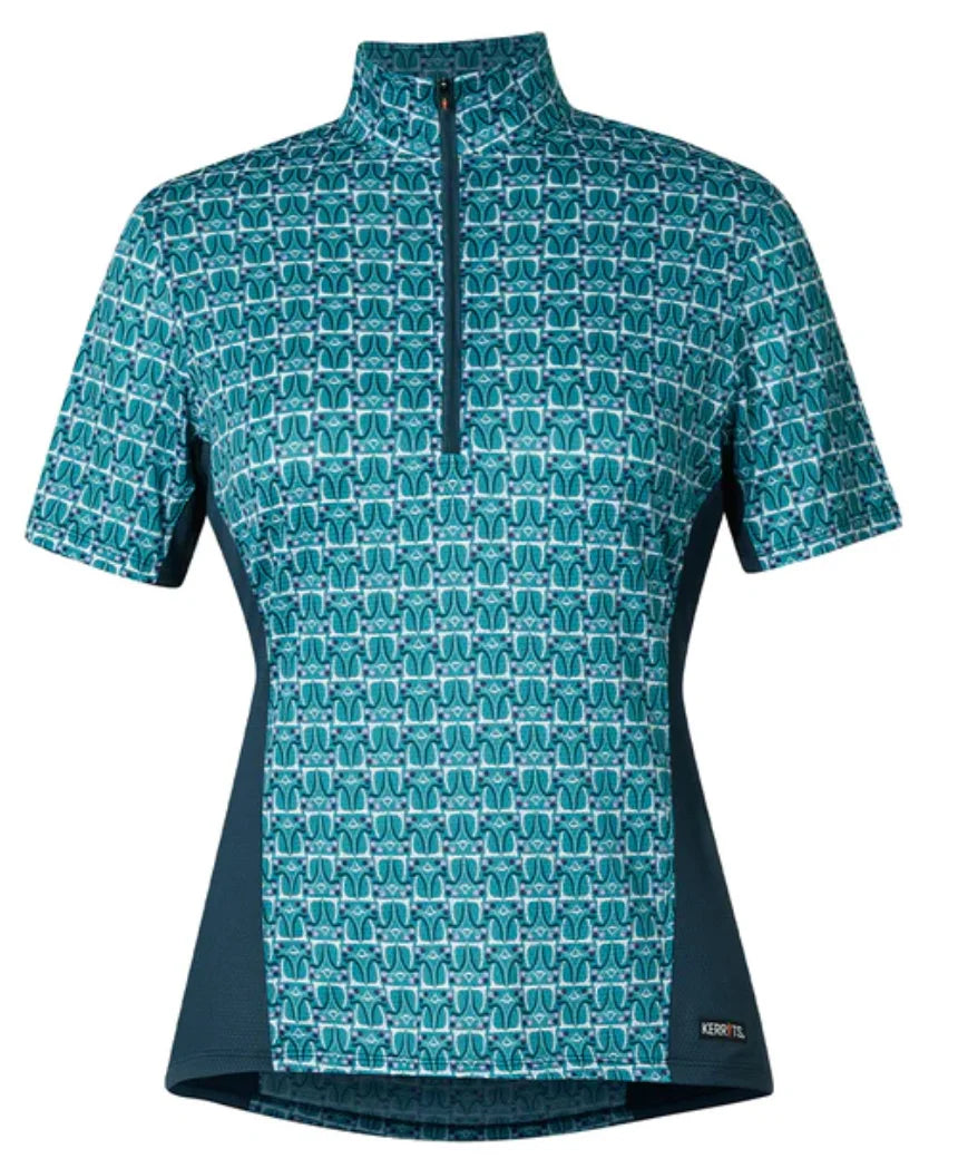 Kerrits Always Cool Ice Fil Short Sleeve 1/4 zip Shirt - Peacock Bouquet