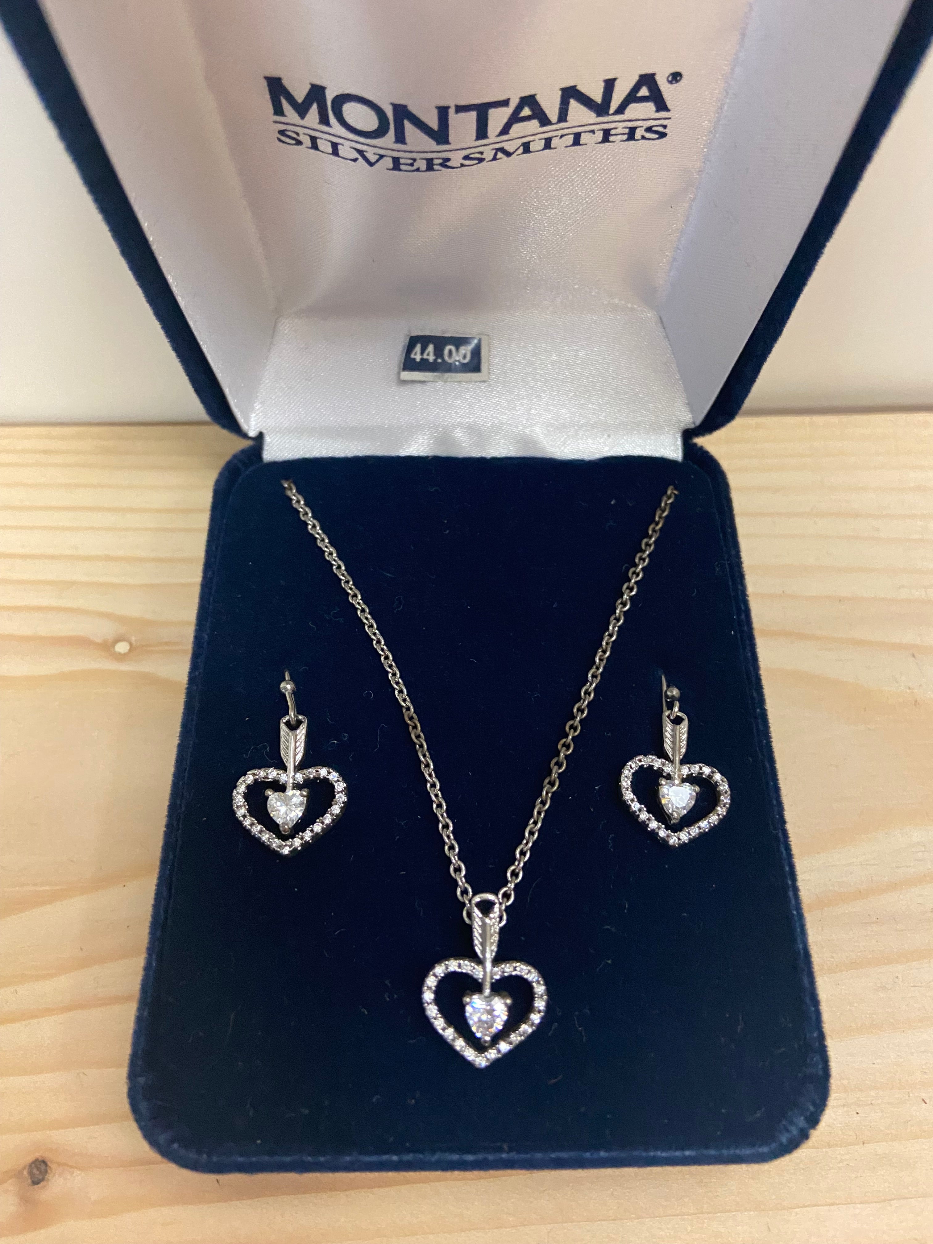 Montana Silversmith CZ Arrow Pierced Heart Necklace & Earring Set